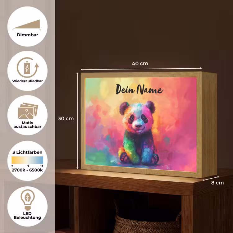 Panda - Dieren - Kleurrijk - Neon Light Box met batterij (Wandlamp kind) middel -USP_websiteoverzichtDE