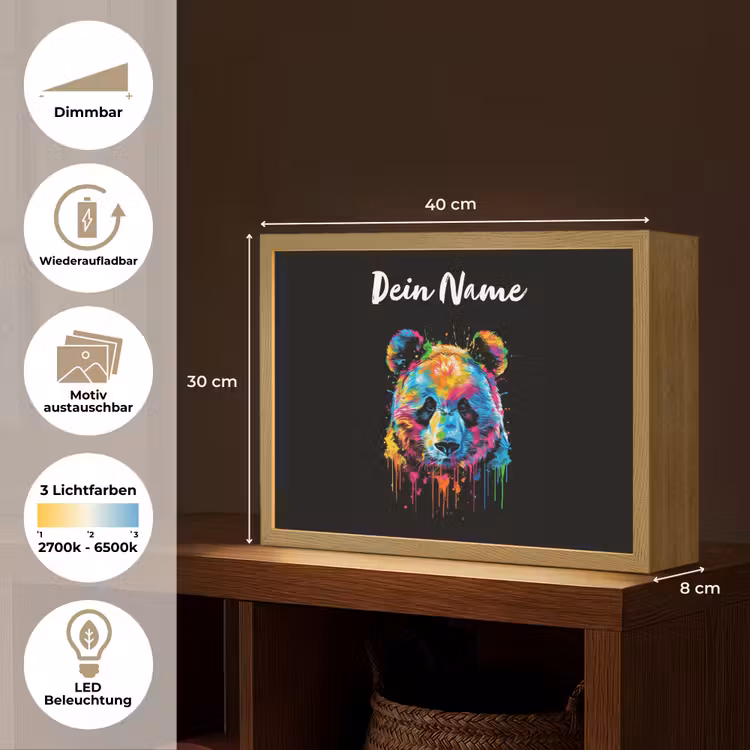 Panda - Dieren - Kleur - Verf - Zwart Light Box met batterij (Wandlamp kind) middel -USP_websiteoverzichtDE