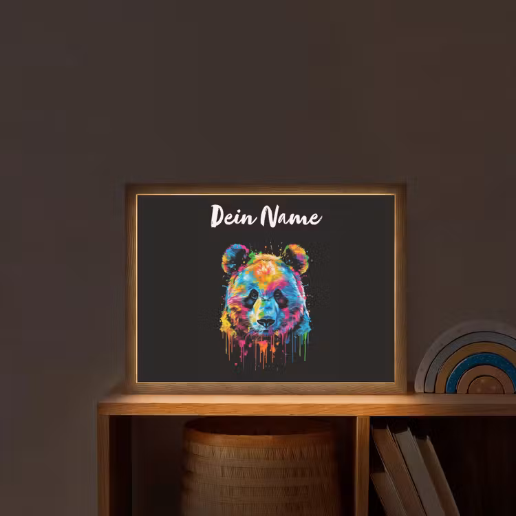 Panda - Dieren - Kleur - Verf - Zwart Light Box met batterij (Wandlamp kind) middel -sfeer1_kind
