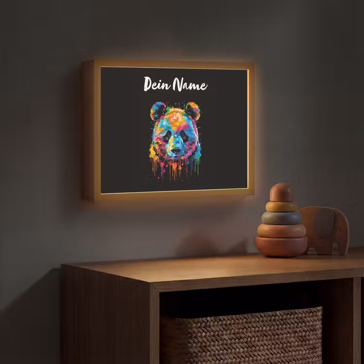 Panda - Dieren - Kleur - Verf - Zwart Light Box met batterij (Wandlamp kind) middel -sfeer5_kind