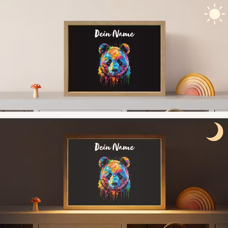Panda - Dieren - Kleur - Verf - Zwart Light Box met batterij (Wandlamp kind) middel -sfeer3_kind