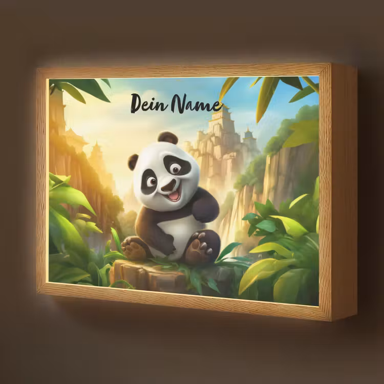 Panda - Wilde dieren - Jungle - Jongens - Kinderen Light Box met batterij (Wandlamp kind) middel -z3d_website