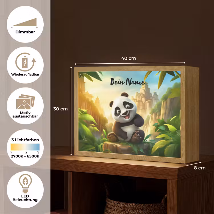 Panda - Wilde dieren - Jungle - Jongens - Kinderen Light Box met batterij (Wandlamp kind) middel -USP_websiteoverzichtDE