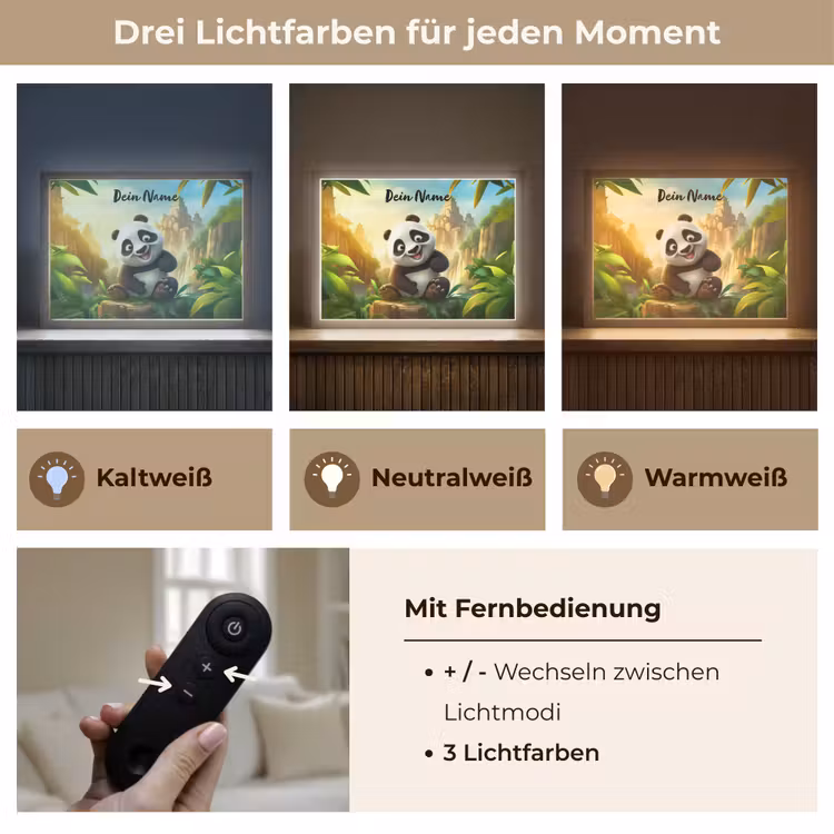 Panda - Wilde dieren - Jungle - Jongens - Kinderen Light Box met batterij (Wandlamp kind) middel -USP_lichtkleurDE