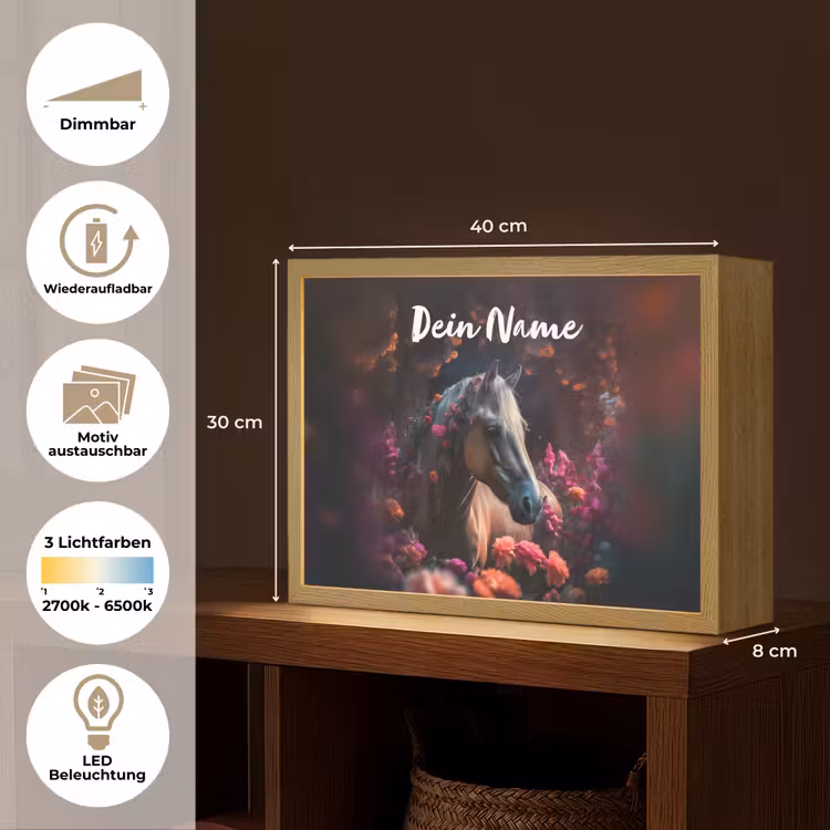 Paard - Bloemen - Paars - Oranje - Dieren Light Box met batterij (Wandlamp kind) middel -USP_websiteoverzichtDE