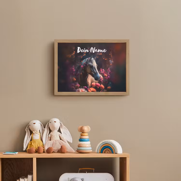 Paard - Bloemen - Paars - Oranje - Dieren Light Box met batterij (Wandlamp kind) middel -sfeer2_kind