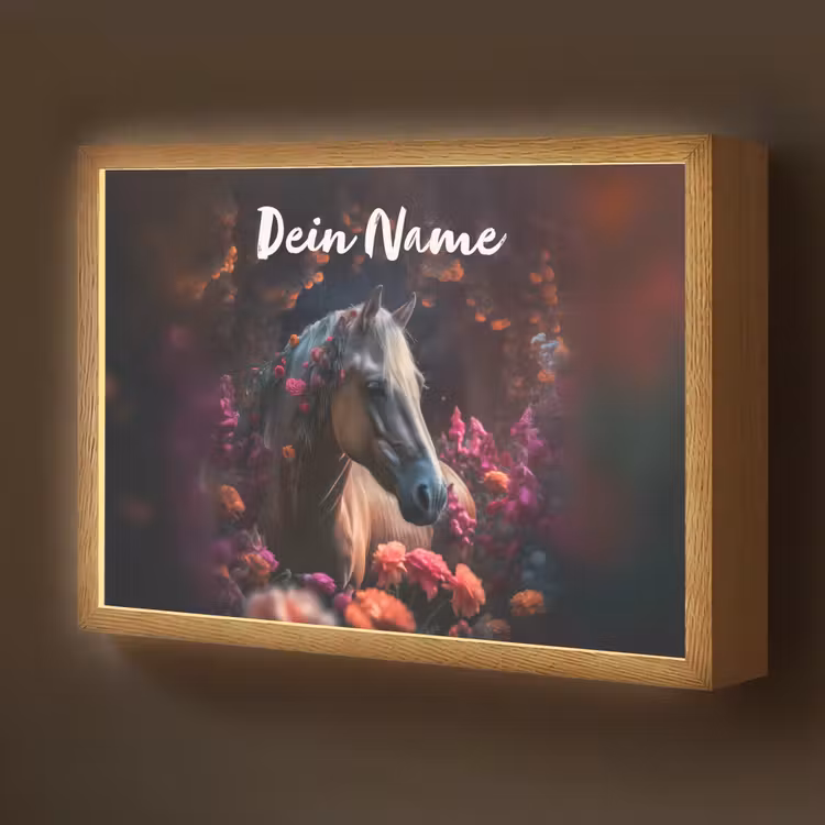 Paard - Bloemen - Paars - Oranje - Dieren Light Box met batterij (Wandlamp kind) middel -z3d_website