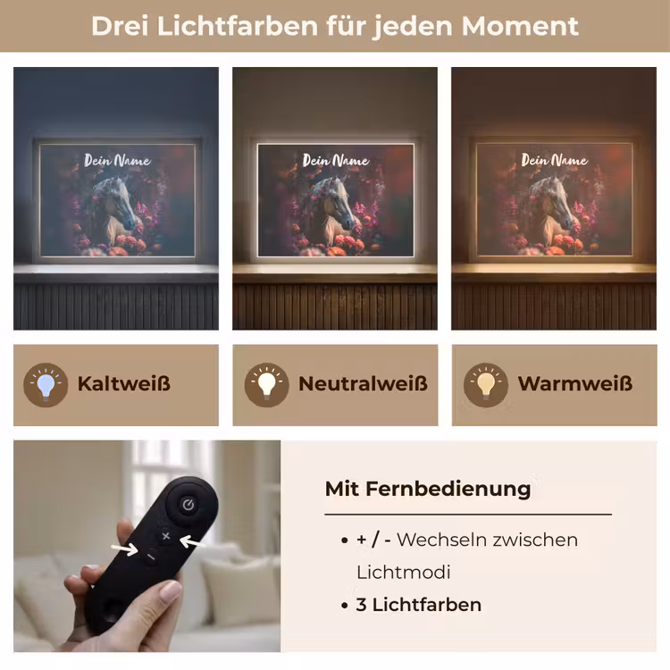 Paard - Bloemen - Paars - Oranje - Dieren Light Box met batterij (Wandlamp kind) middel -USP_lichtkleurDE