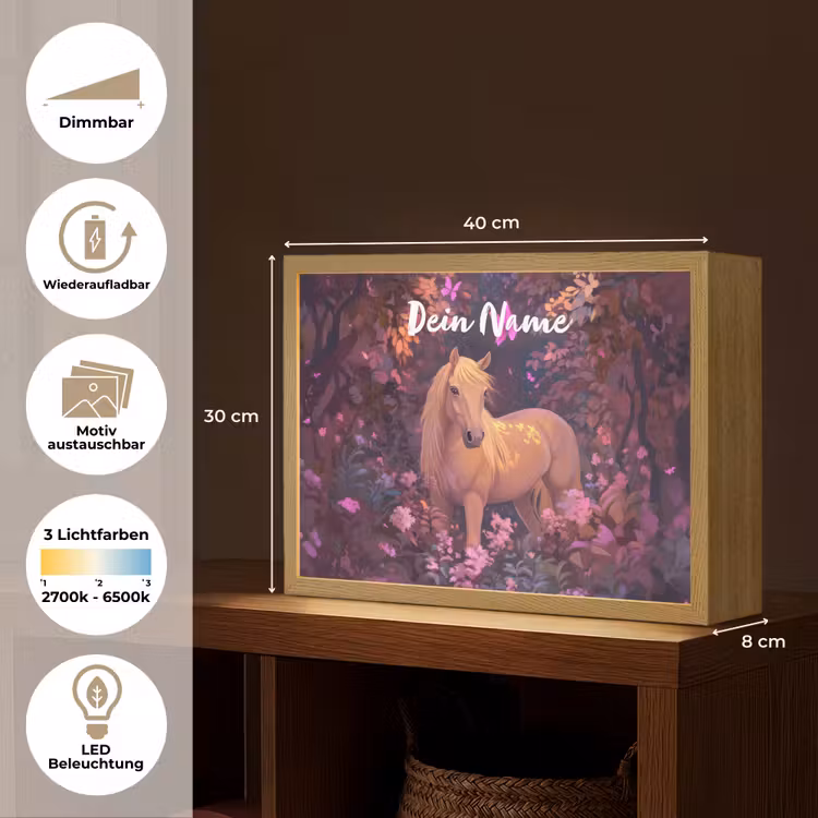 Paard - Bloemen - Paars - Vlinder Light Box met batterij (Wandlamp kind) middel -USP_websiteoverzichtDE
