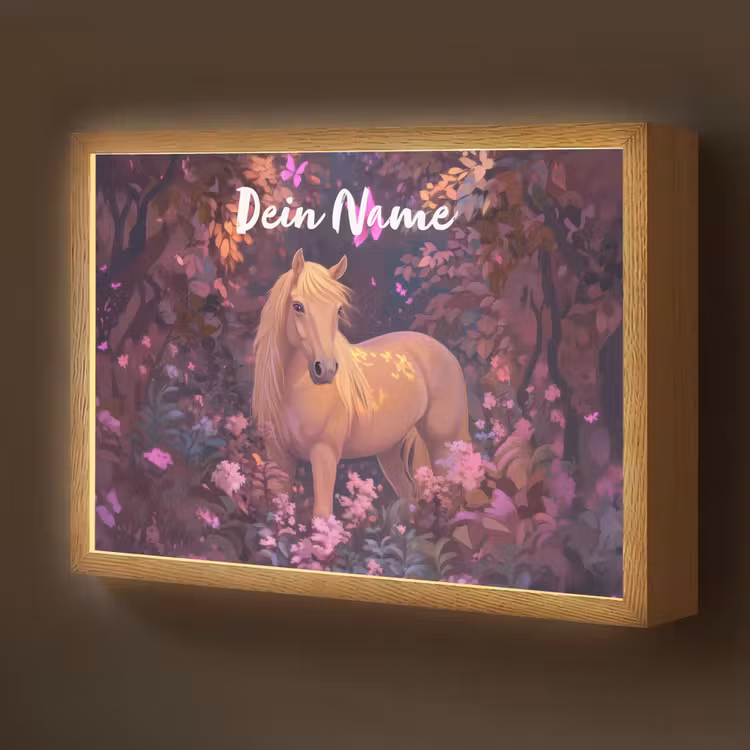 Paard - Bloemen - Paars - Vlinder Light Box met batterij (Wandlamp kind) middel -z3d_website