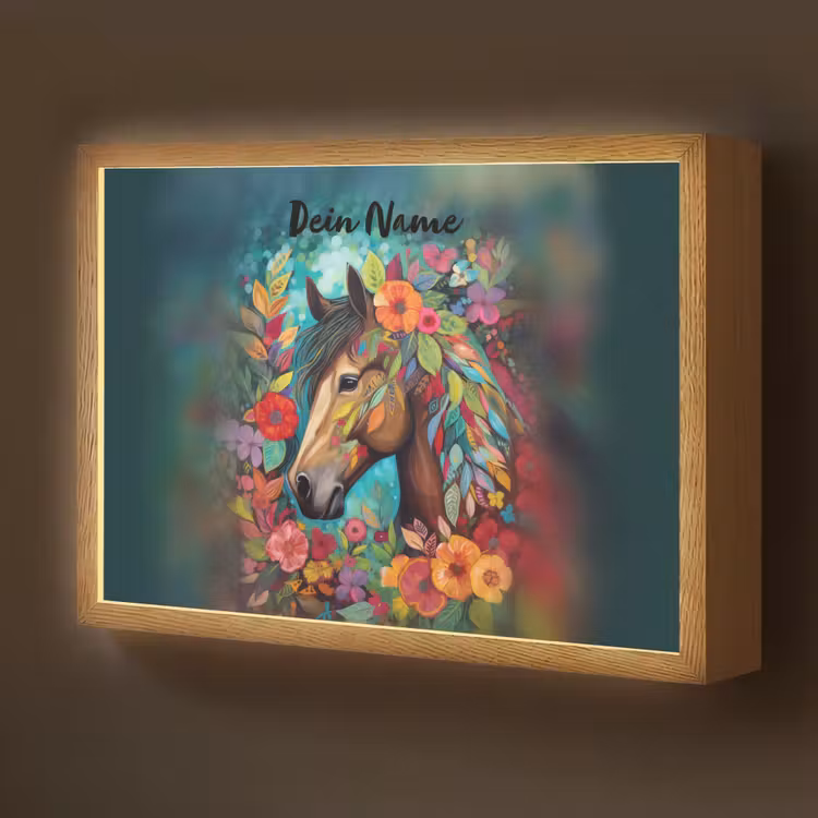 Paard - Bloemen - Schilderij - Natuur - Verf Light Box met batterij (Wandlamp kind) middel -z3d_website