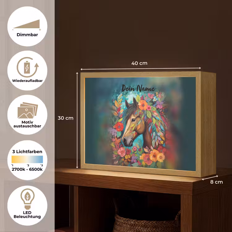Paard - Bloemen - Schilderij - Natuur - Verf Light Box met batterij (Wandlamp kind) middel -USP_websiteoverzichtDE