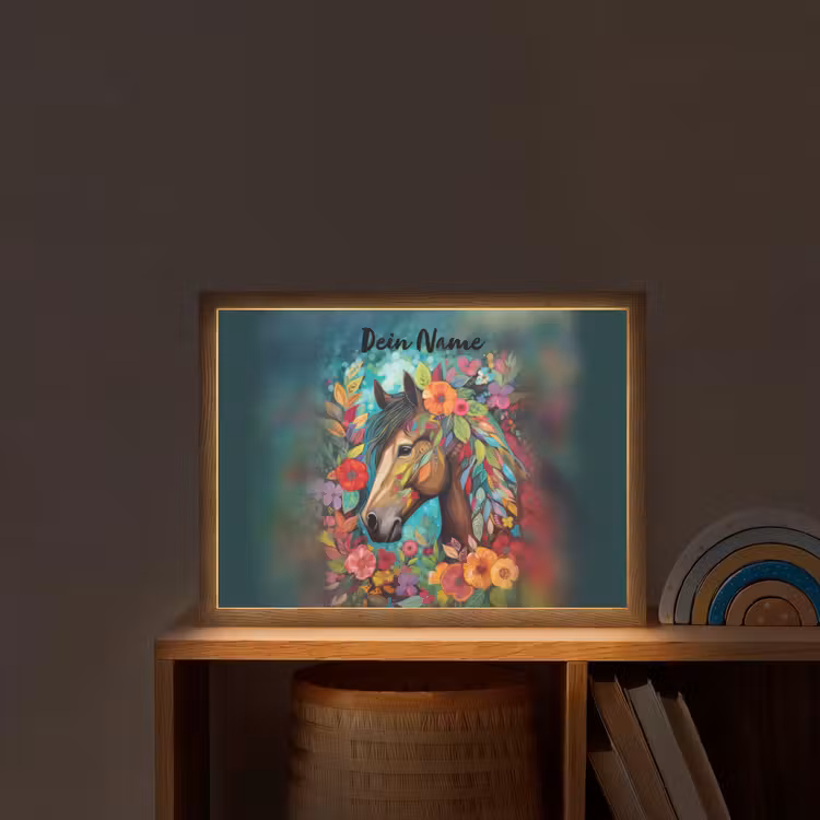 Paard - Bloemen - Schilderij - Natuur - Verf Light Box met batterij (Wandlamp kind) middel -sfeer1_kind