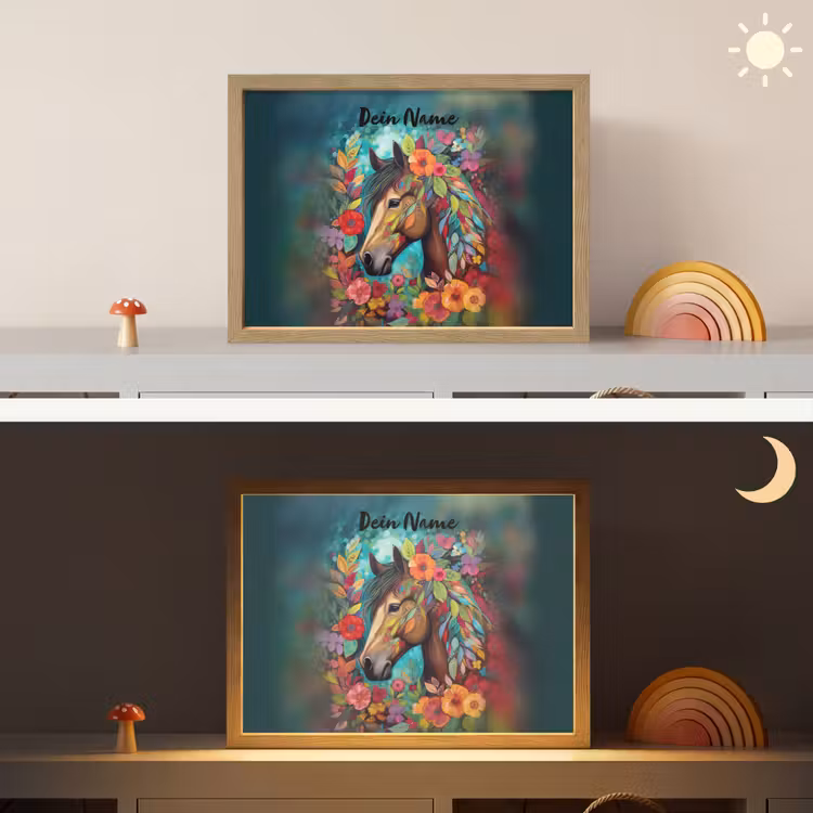 Paard - Bloemen - Schilderij - Natuur - Verf Light Box met batterij (Wandlamp kind) middel -sfeer3_kind