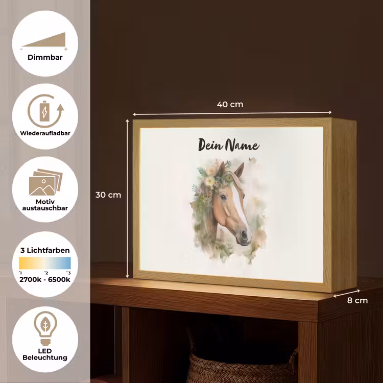 Paard - Bloemen - Natuur - Waterverf - Dieren Light Box met batterij (Wandlamp kind) middel -USP_websiteoverzichtDE