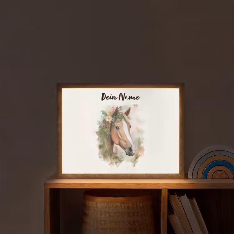 Paard - Bloemen - Natuur - Waterverf - Dieren Light Box met batterij (Wandlamp kind) middel -sfeer1_kind