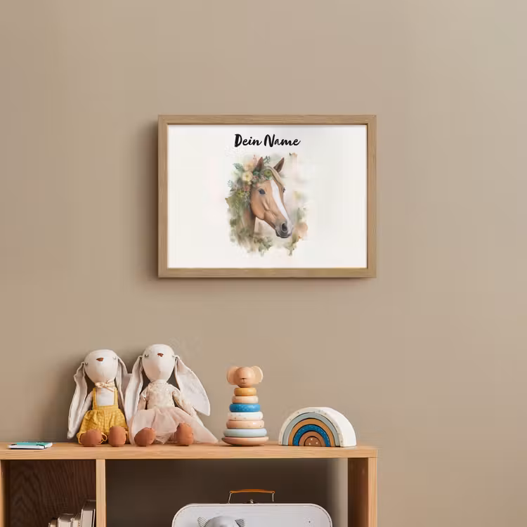 Paard - Bloemen - Natuur - Waterverf - Dieren Light Box met batterij (Wandlamp kind) middel -sfeer2_kind