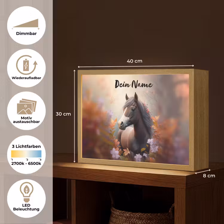 Paard - Bloemen - Natuur - Paars - Dieren Light Box met batterij (Wandlamp kind) middel -USP_websiteoverzichtDE