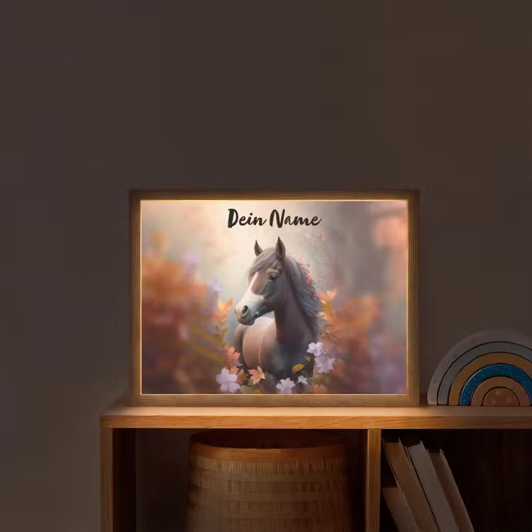 Paard - Bloemen - Natuur - Paars - Dieren Light Box met batterij (Wandlamp kind) middel -sfeer1_kind