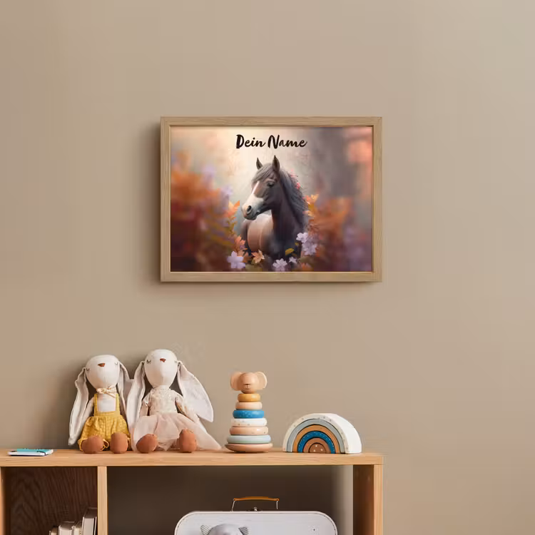 Paard - Bloemen - Natuur - Paars - Dieren Light Box met batterij (Wandlamp kind) middel -sfeer2_kind