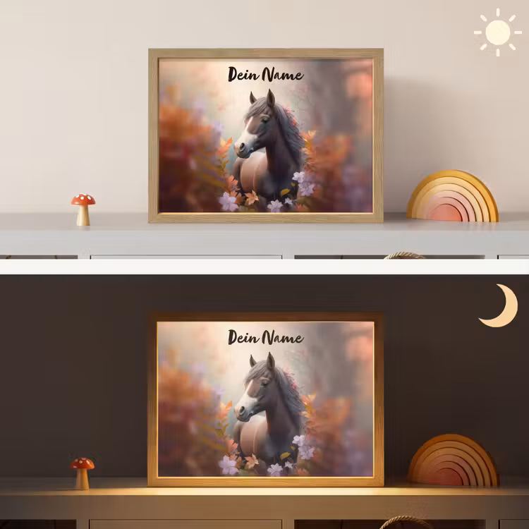 Paard - Bloemen - Natuur - Paars - Dieren Light Box met batterij (Wandlamp kind) middel -sfeer3_kind