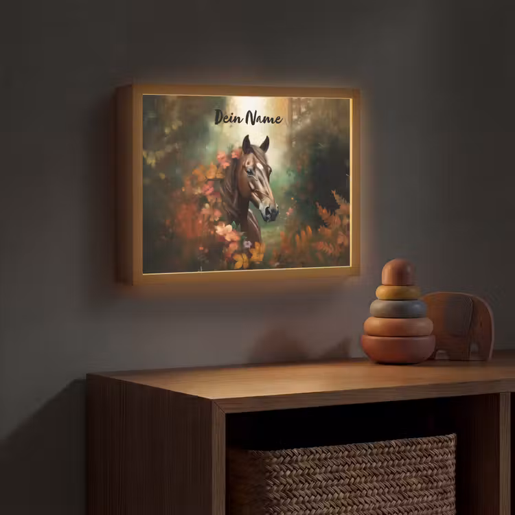 Paard - Bloemen - Natuur - Dieren - Bos - Oranje Light Box met batterij (Wandlamp kind) middel -sfeer5_kind