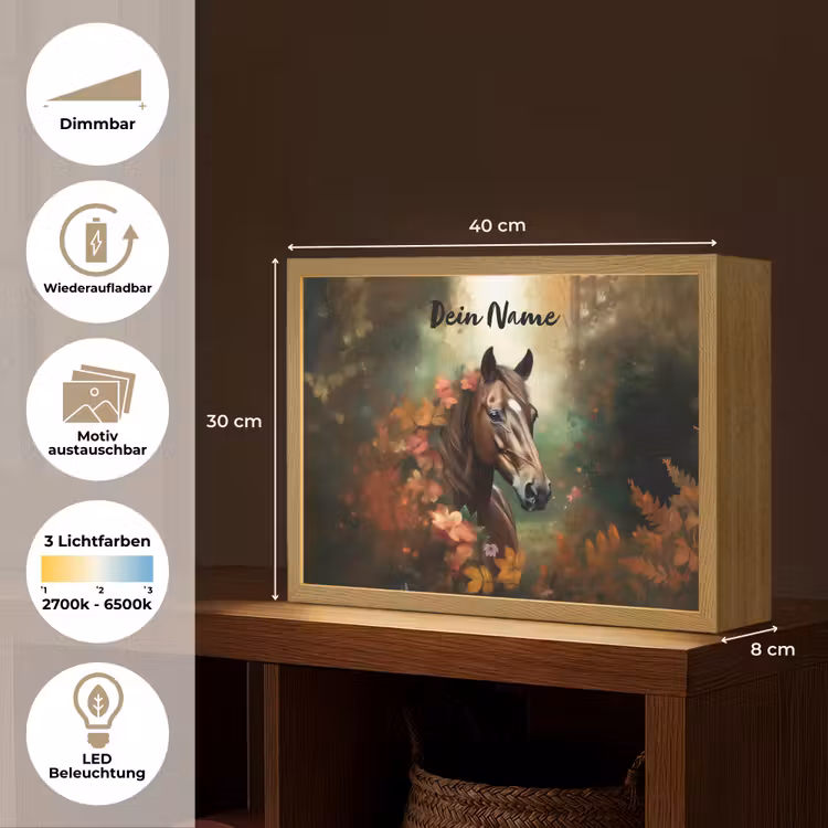 Paard - Bloemen - Natuur - Dieren - Bos - Oranje Light Box met batterij (Wandlamp kind) middel -USP_websiteoverzichtDE