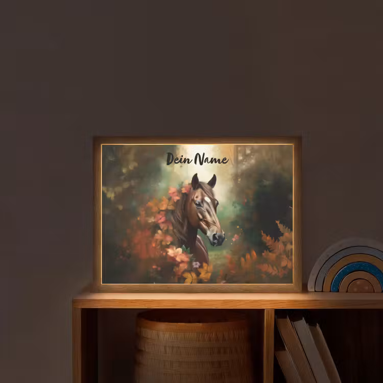 Paard - Bloemen - Natuur - Dieren - Bos - Oranje Light Box met batterij (Wandlamp kind) middel -sfeer1_kind