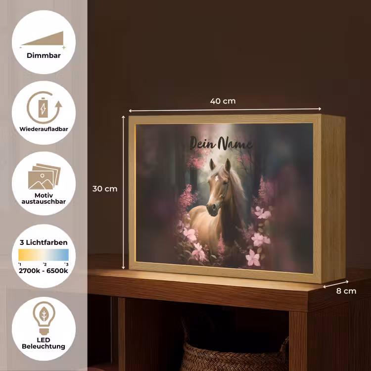 Paard - Bloemen - Roze - Natuur - Bos Light Box met batterij (Wandlamp kind) middel -USP_websiteoverzichtDE
