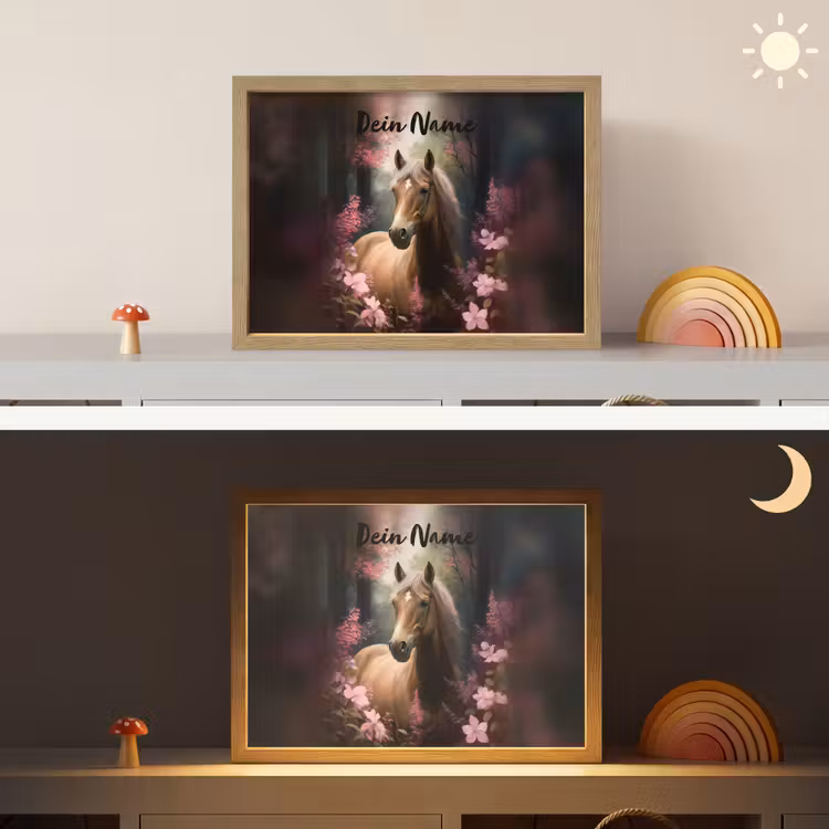 Paard - Bloemen - Roze - Natuur - Bos Light Box met batterij (Wandlamp kind) middel -sfeer3_kind