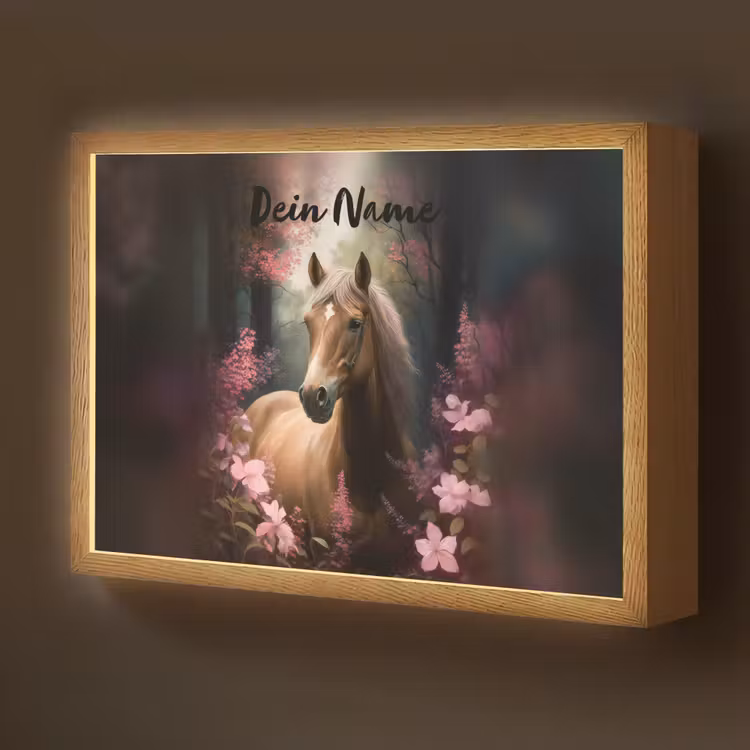 Paard - Bloemen - Roze - Natuur - Bos Light Box met batterij (Wandlamp kind) middel -z3d_website