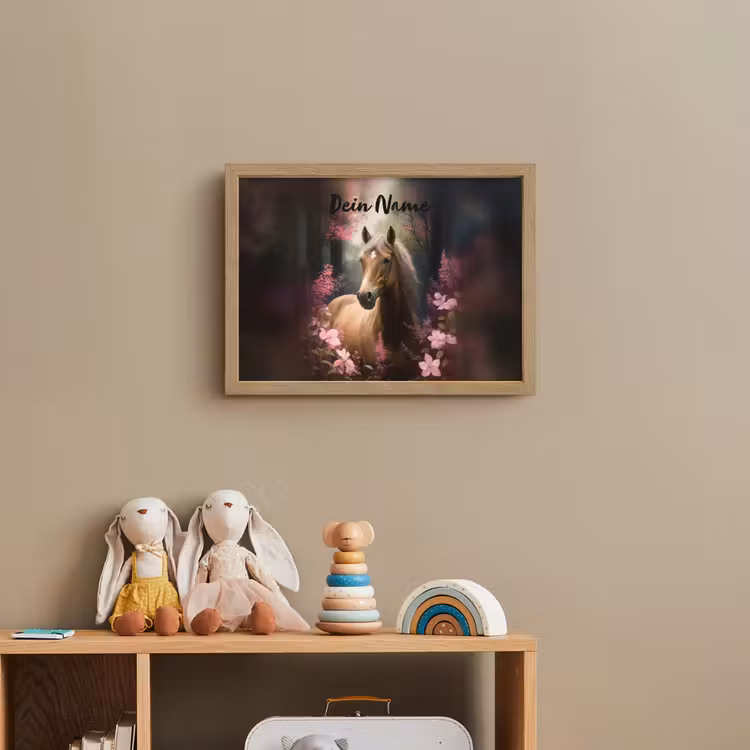 Paard - Bloemen - Roze - Natuur - Bos Light Box met batterij (Wandlamp kind) middel -sfeer2_kind