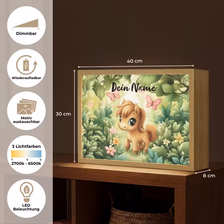Paard - Bloemen - Vlinders Light Box met batterij (Wandlamp kind) middel -USP_websiteoverzichtDE