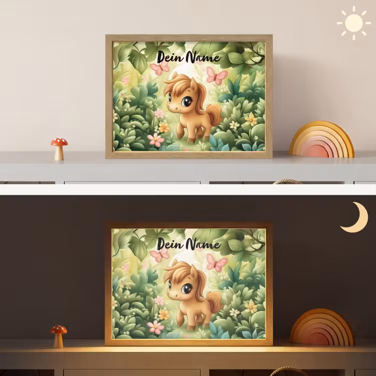 Paard - Bloemen - Vlinders Light Box met batterij (Wandlamp kind) middel -sfeer3_kind