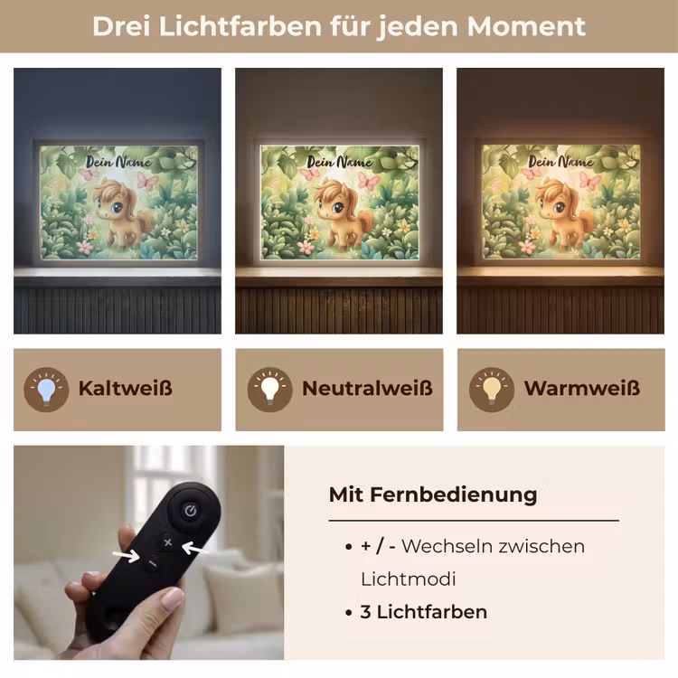 Paard - Bloemen - Vlinders Light Box met batterij (Wandlamp kind) middel -USP_lichtkleurDE