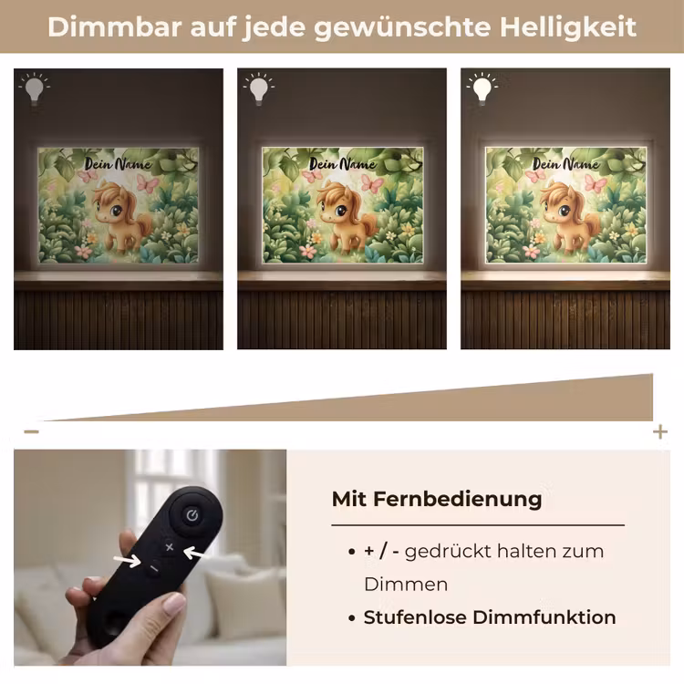 Paard - Bloemen - Vlinders Light Box met batterij (Wandlamp kind) middel -USP_dimbaarDE