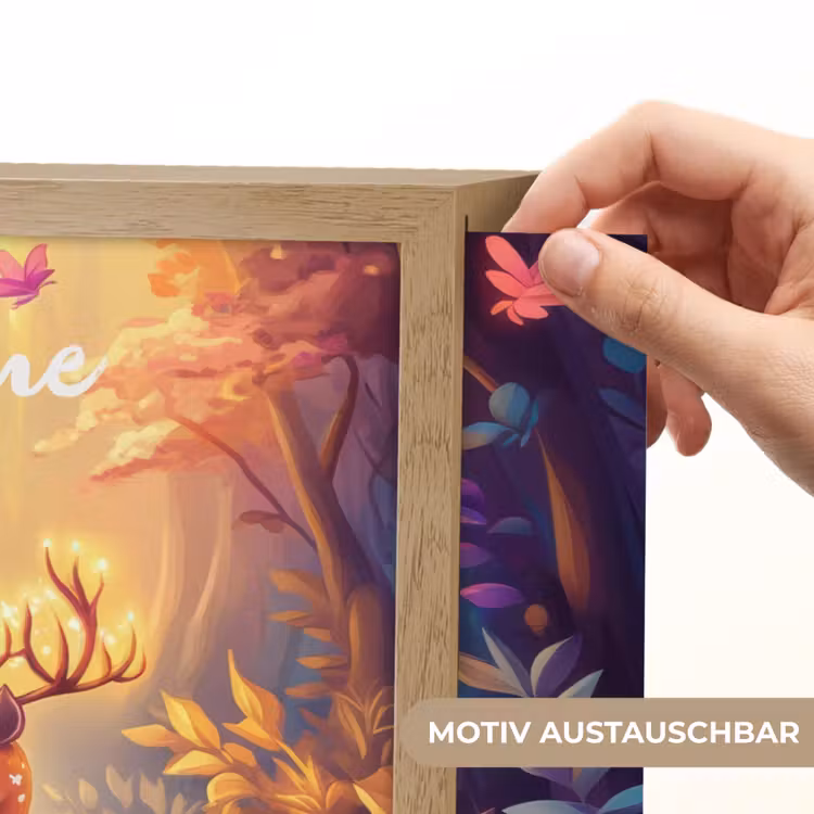 Paard - Hert - Sprookjesbos - Paars Light Box met batterij (Wandlamp kind) middel -USP_websiteprintDE