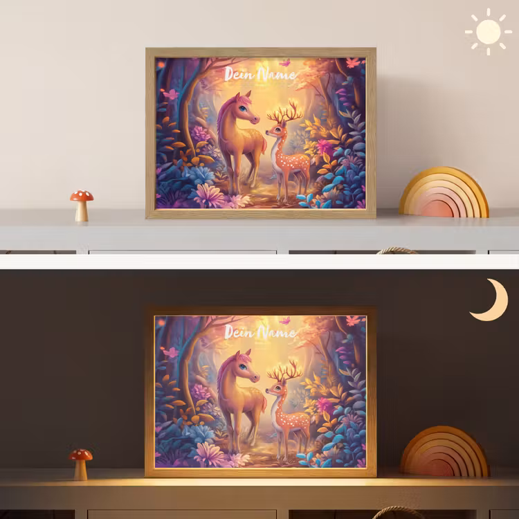 Paard - Hert - Sprookjesbos - Paars Light Box met batterij (Wandlamp kind) middel -sfeer3_kind