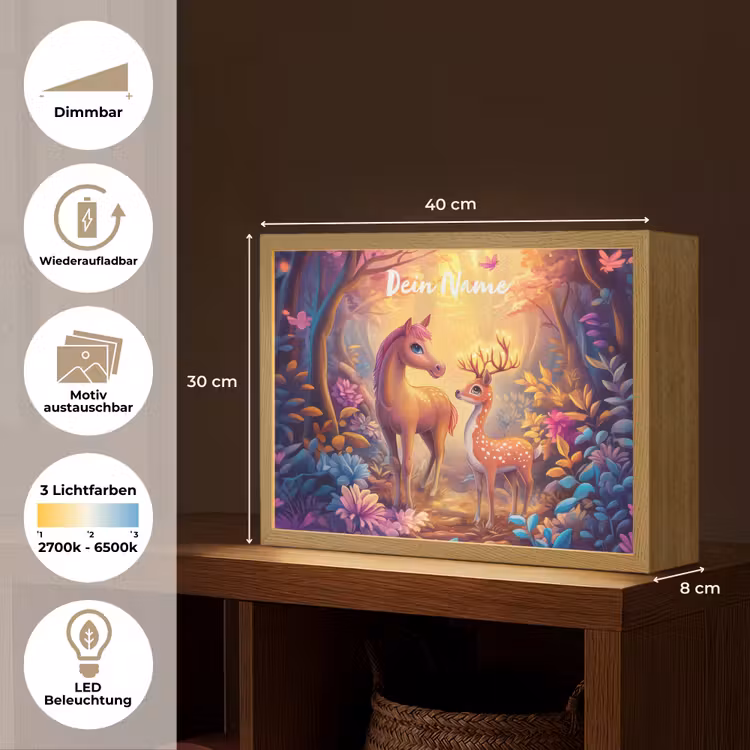 Paard - Hert - Sprookjesbos - Paars Light Box met batterij (Wandlamp kind) middel -USP_websiteoverzichtDE