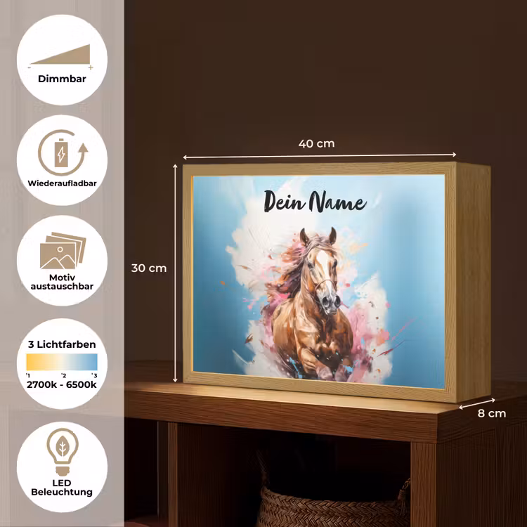 Paard - Meisjes - Blauw - Roze Light Box met batterij (Wandlamp kind) middel -USP_websiteoverzichtDE
