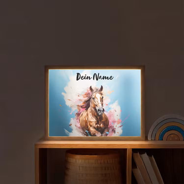 Paard - Meisjes - Blauw - Roze Light Box met batterij (Wandlamp kind) middel -sfeer1_kind
