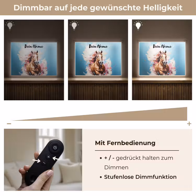 Paard - Meisjes - Blauw - Roze Light Box met batterij (Wandlamp kind) middel -USP_dimbaarDE