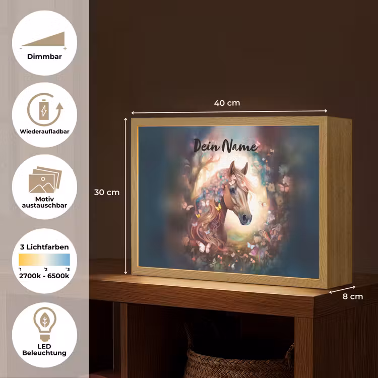 Paard - Natuur - Bloemen - Vlinders - Bos Light Box met batterij (Wandlamp kind) middel -USP_websiteoverzichtDE