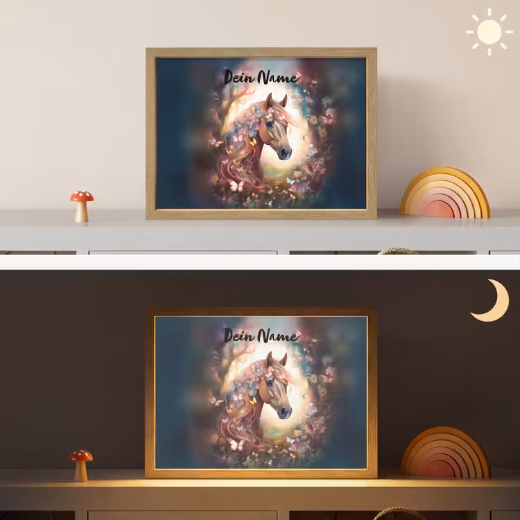 Paard - Natuur - Bloemen - Vlinders - Bos Light Box met batterij (Wandlamp kind) middel -sfeer3_kind