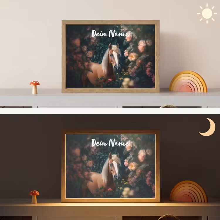 Paard - Natuur - Bloemen - Bos - Dieren Light Box met batterij (Wandlamp kind) middel -sfeer3_kind