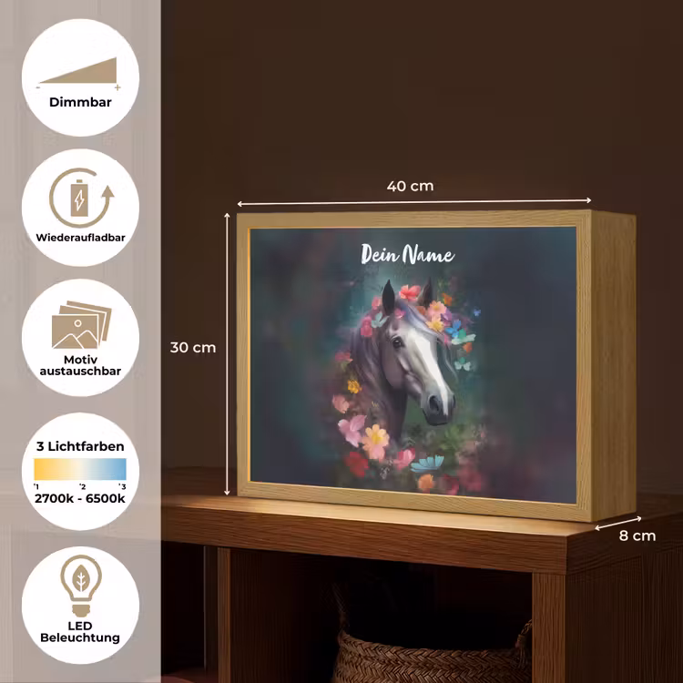 Paard - Natuur - Bloemen - Bos - Dieren Light Box met batterij (Wandlamp kind) middel -USP_websiteoverzichtDE