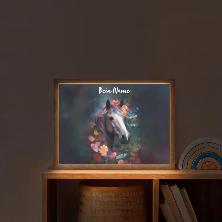 Paard - Natuur - Bloemen - Bos - Dieren Light Box met batterij (Wandlamp kind) middel -sfeer1_kind