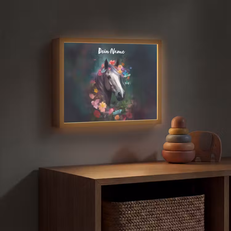 Paard - Natuur - Bloemen - Bos - Dieren Light Box met batterij (Wandlamp kind) middel -sfeer5_kind