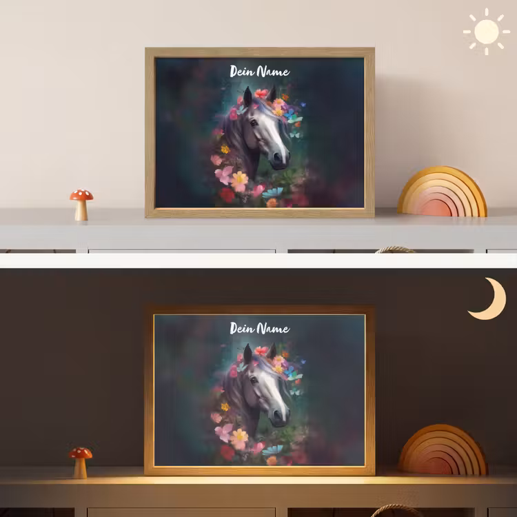 Paard - Natuur - Bloemen - Bos - Dieren Light Box met batterij (Wandlamp kind) middel -sfeer3_kind