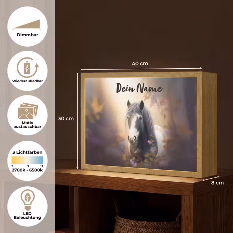 Paard - Natuur - Dieren - Bloemen - Paars Light Box met batterij (Wandlamp kind) middel -USP_websiteoverzichtDE